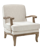Randolph Farmhouse Upholstered Accent Chair with Solid Wood Arms