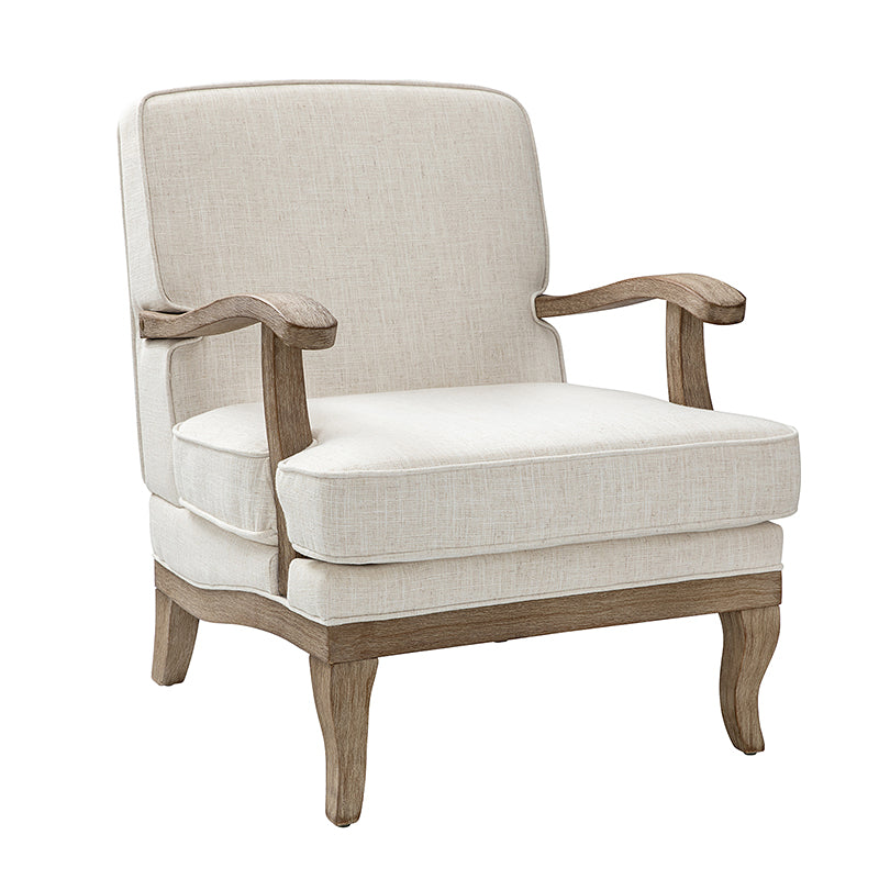 Randolph Farmhouse Upholstered Accent Chair with Solid Wood Arms