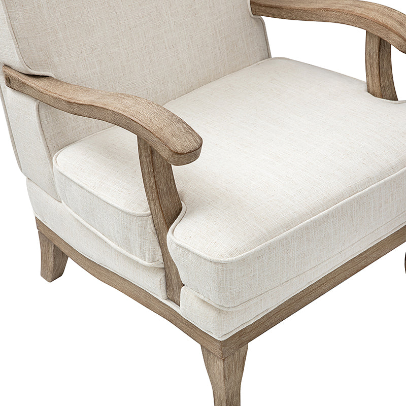 Randolph Farmhouse Upholstered Accent Chair with Solid Wood Arms