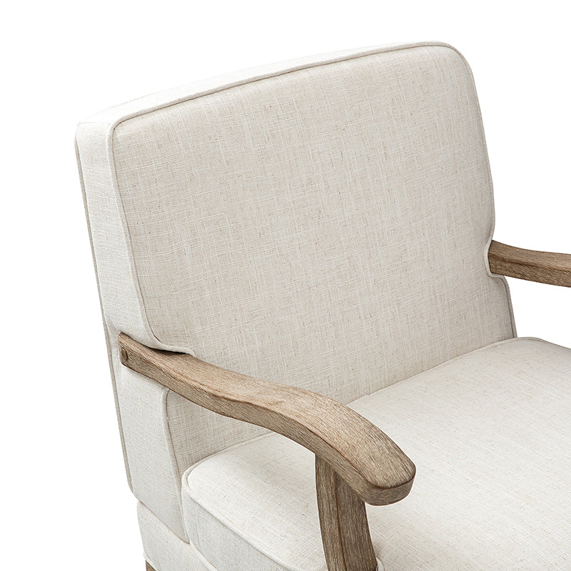 Randolph Farmhouse Upholstered Accent Chair with Solid Wood Arms