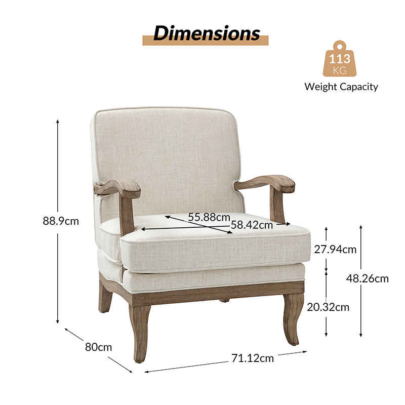 Randolph Farmhouse Upholstered Accent Chair with Solid Wood Arms