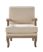 Randolph Farmhouse Upholstered Accent Chair with Solid Wood Arms