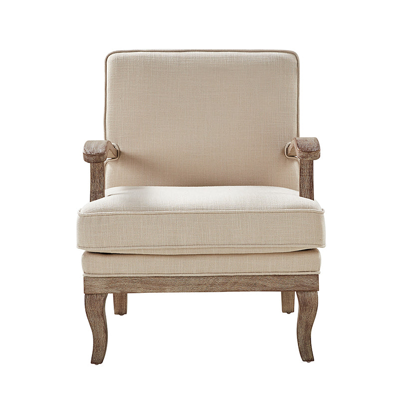 Randolph Farmhouse Upholstered Accent Chair with Solid Wood Arms