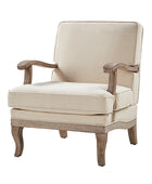 Randolph Farmhouse Upholstered Accent Chair with Solid Wood Arms