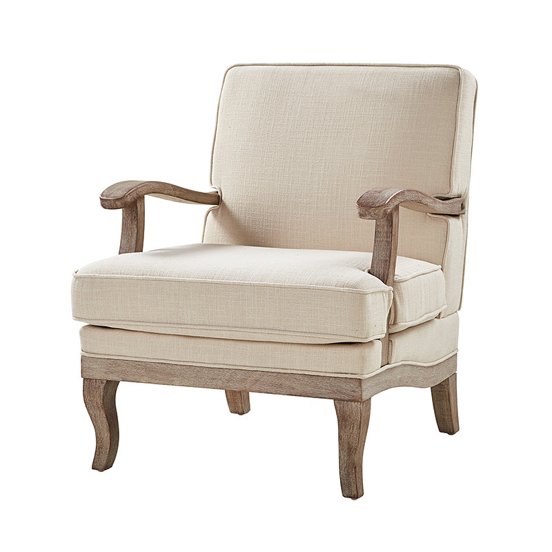 Randolph Farmhouse Upholstered Accent Chair with Solid Wood Arms