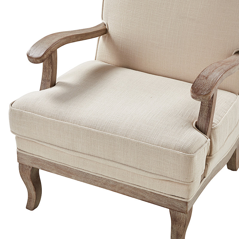 Randolph Farmhouse Upholstered Accent Chair with Solid Wood Arms
