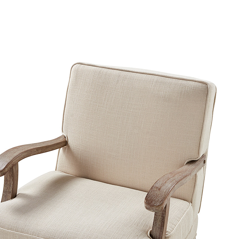 Randolph Farmhouse Upholstered Accent Chair with Solid Wood Arms