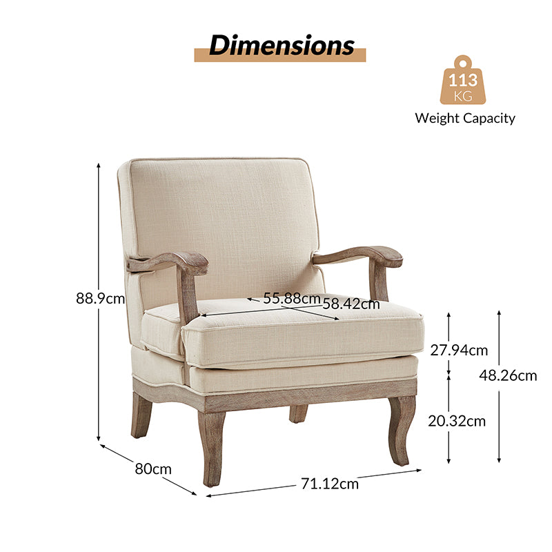 Randolph Farmhouse Upholstered Accent Chair with Solid Wood Arms