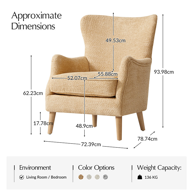 Dorothy Upholstered Armchair with Rubber Wood & Durable Legs