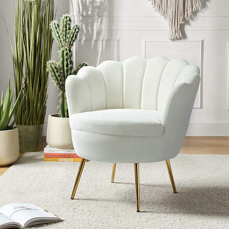 Evelia Velvet Scalloped Barrel Chair with Shell Shaped Back