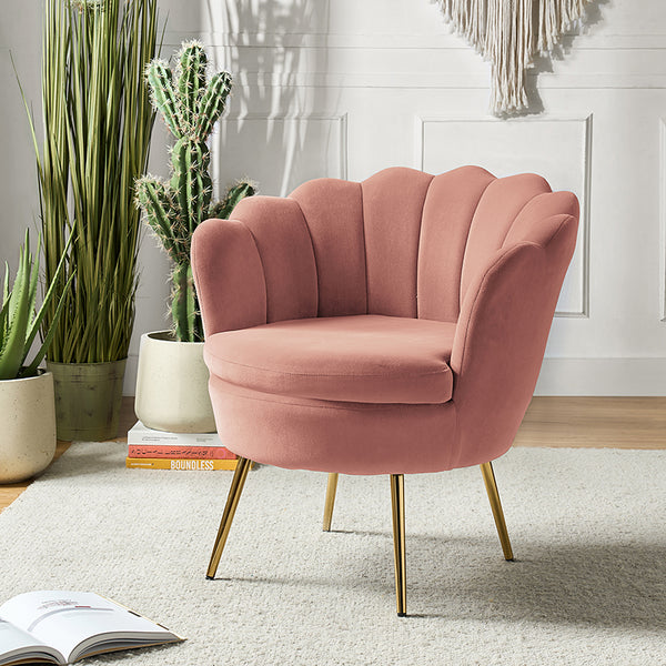 Evelia Velvet Scalloped Barrel Chair with Shell Shaped Back