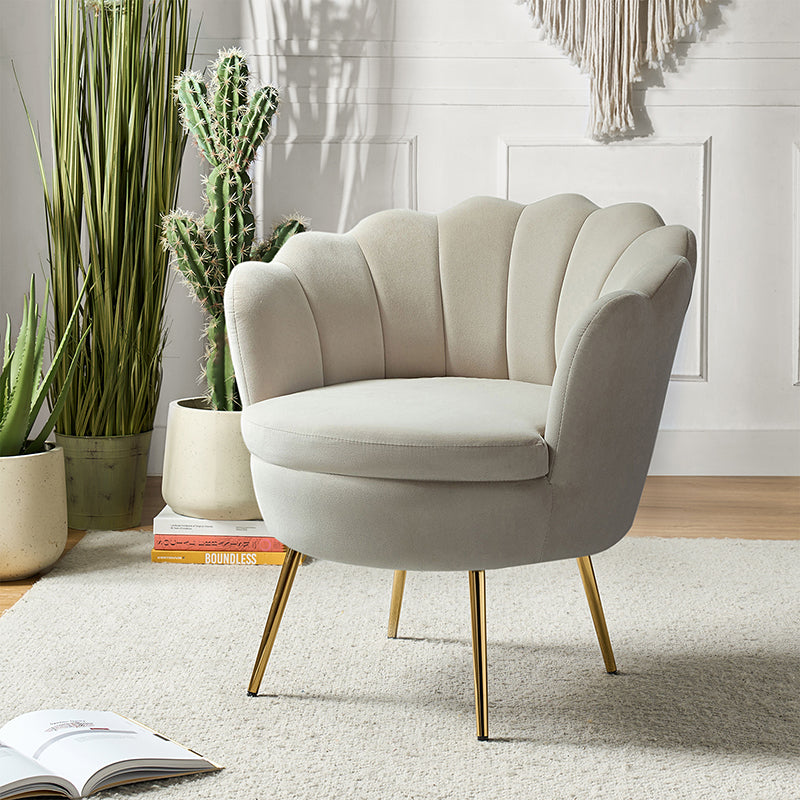 Evelia Velvet Scalloped Barrel Chair with Shell Shaped Back