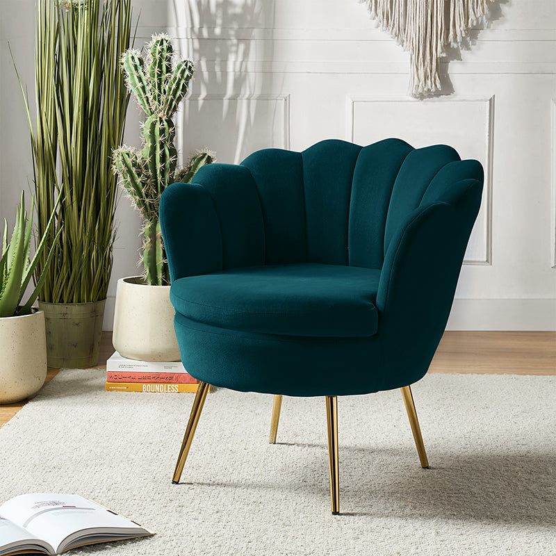 Evelia Velvet Scalloped Barrel Chair with Shell Shaped Back