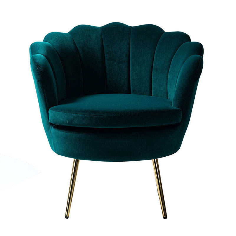 Evelia Velvet Scalloped Barrel Chair with Shell Shaped Back