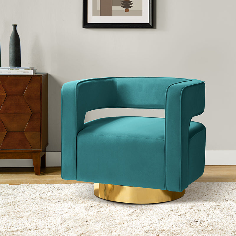 Agata Modern Velvet Swivel Barrel Armchair with 3D Curved Open Back