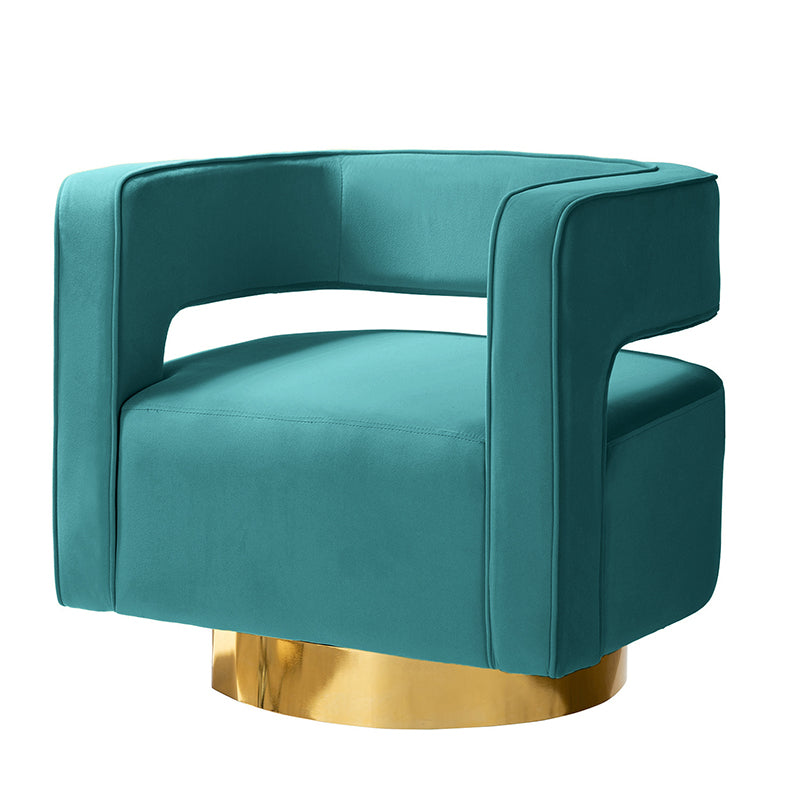 Agata Modern Velvet Swivel Barrel Armchair with 3D Curved Open Back