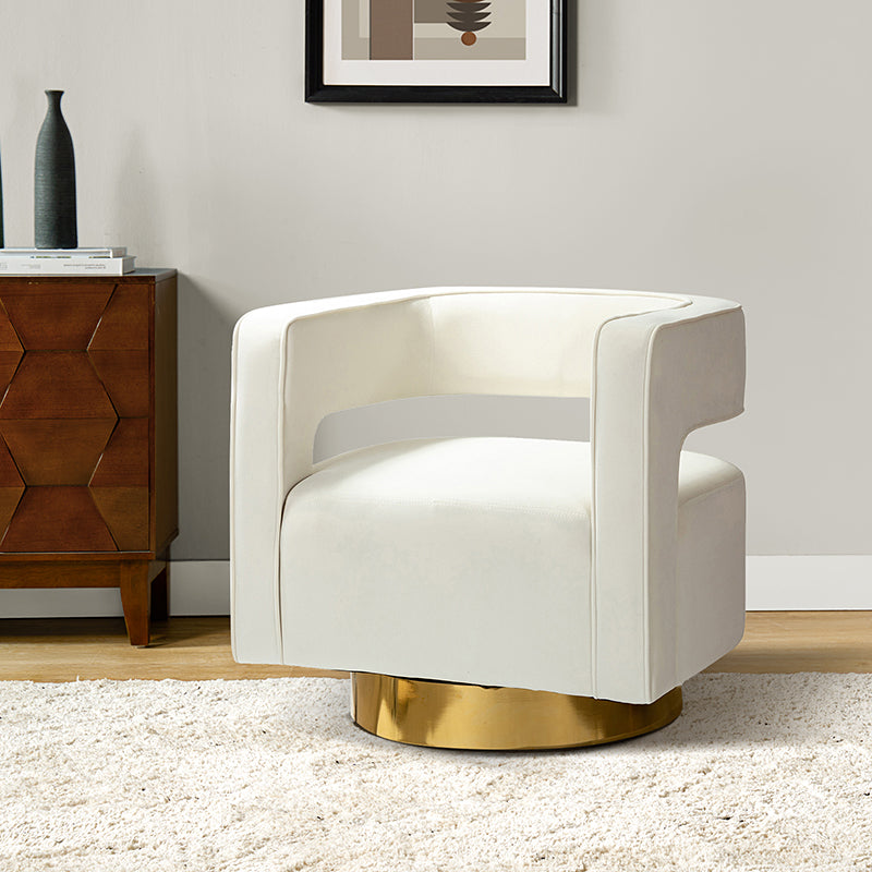 Agata Modern Velvet Swivel Barrel Armchair with 3D Curved Open Back