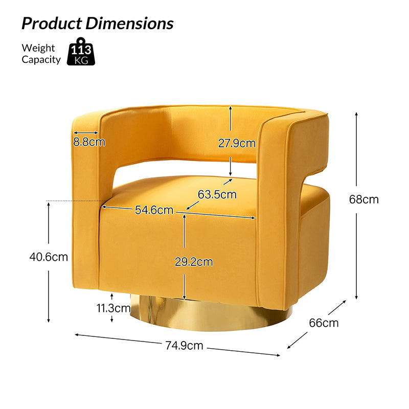 Agata Modern Velvet Swivel Barrel Armchair with 3D Curved Open Back
