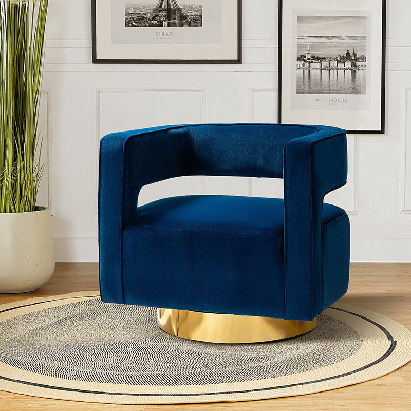 Agata Modern Velvet Swivel Barrel Armchair with 3D Curved Open Back