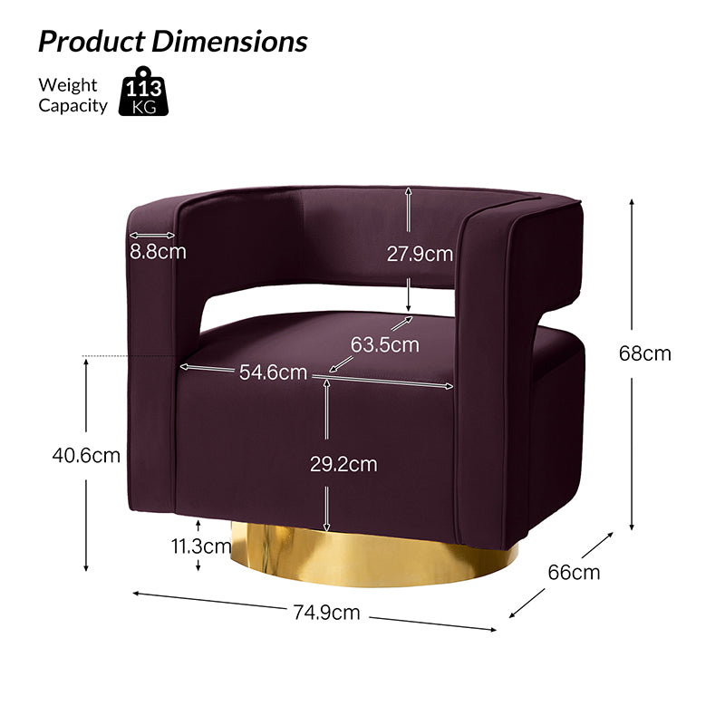 Agata Modern Velvet Swivel Barrel Armchair with 3D Curved Open Back