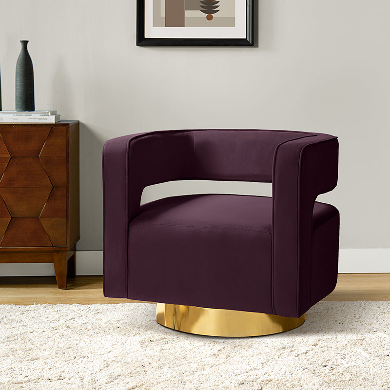 Agata Modern Velvet Swivel Barrel Armchair with 3D Curved Open Back