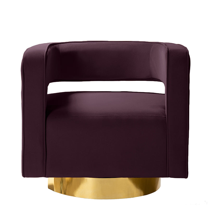 Agata Modern Velvet Swivel Barrel Armchair with 3D Curved Open Back