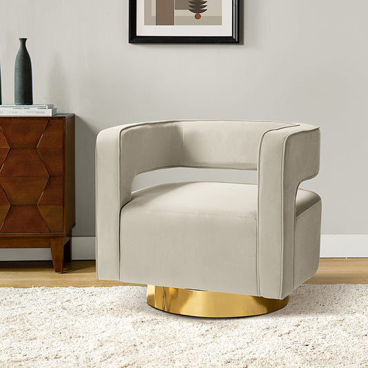 Agata Modern Velvet Swivel Barrel Armchair with 3D Curved Open Back