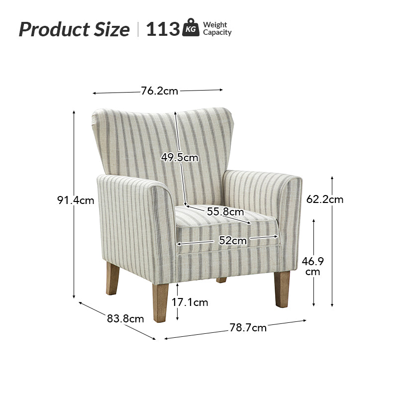 Rachel Nautical Stripe Design Wingback Armchair