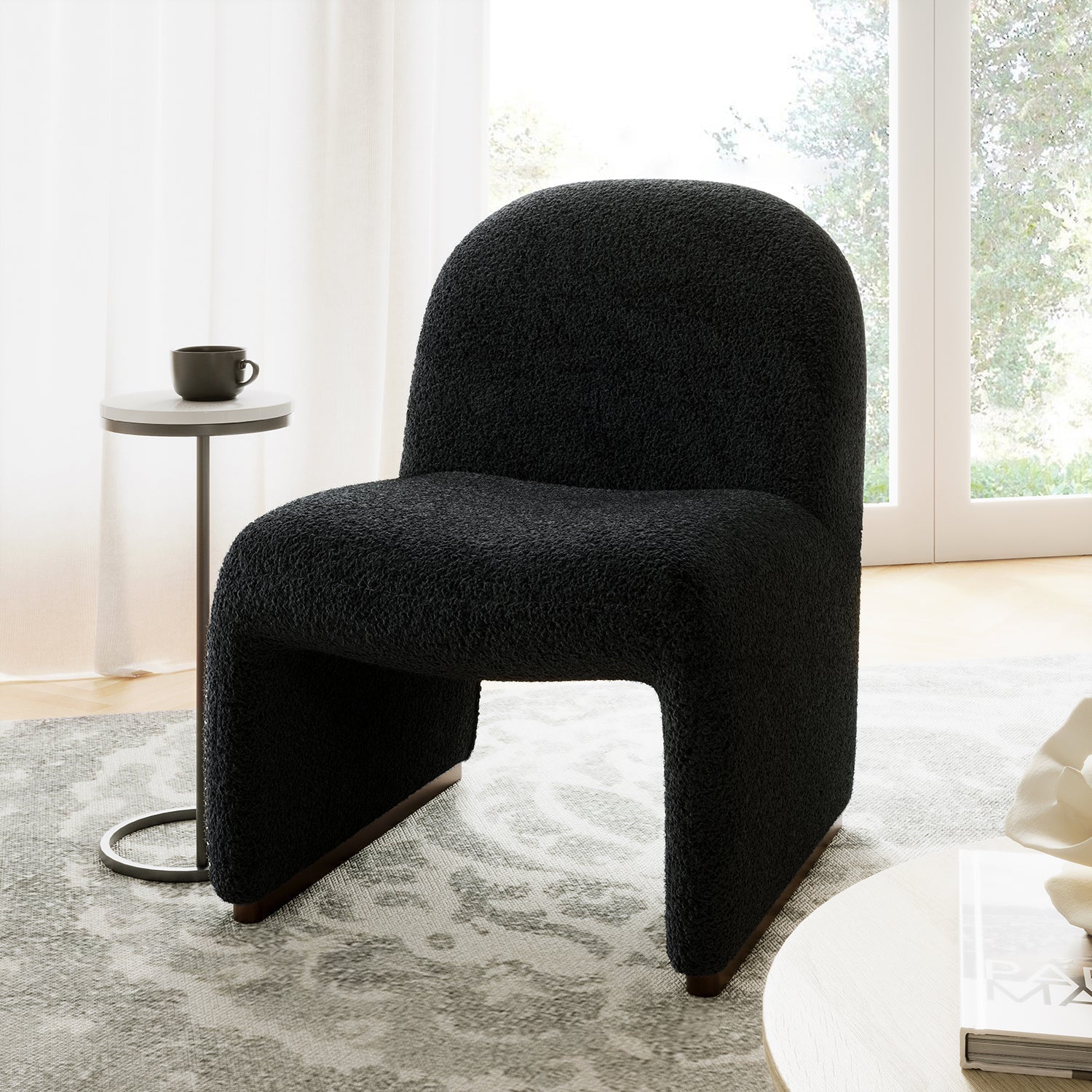 Ludwig Modern Accent Boucle Side Chair with Walnut Legs