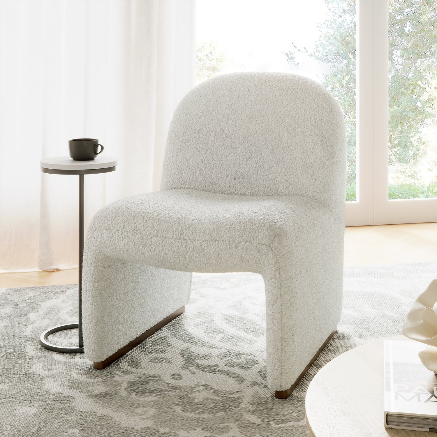 Ludwig Modern Accent Boucle Side Chair with Walnut Legs