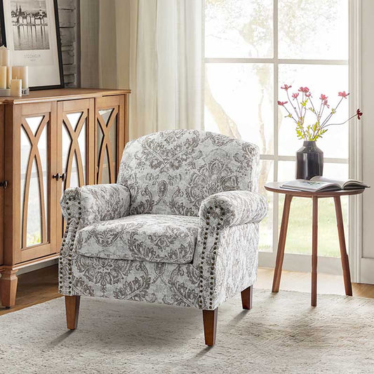 Matteo Floral Upholstered Accent Armchair with Nailhead Trim