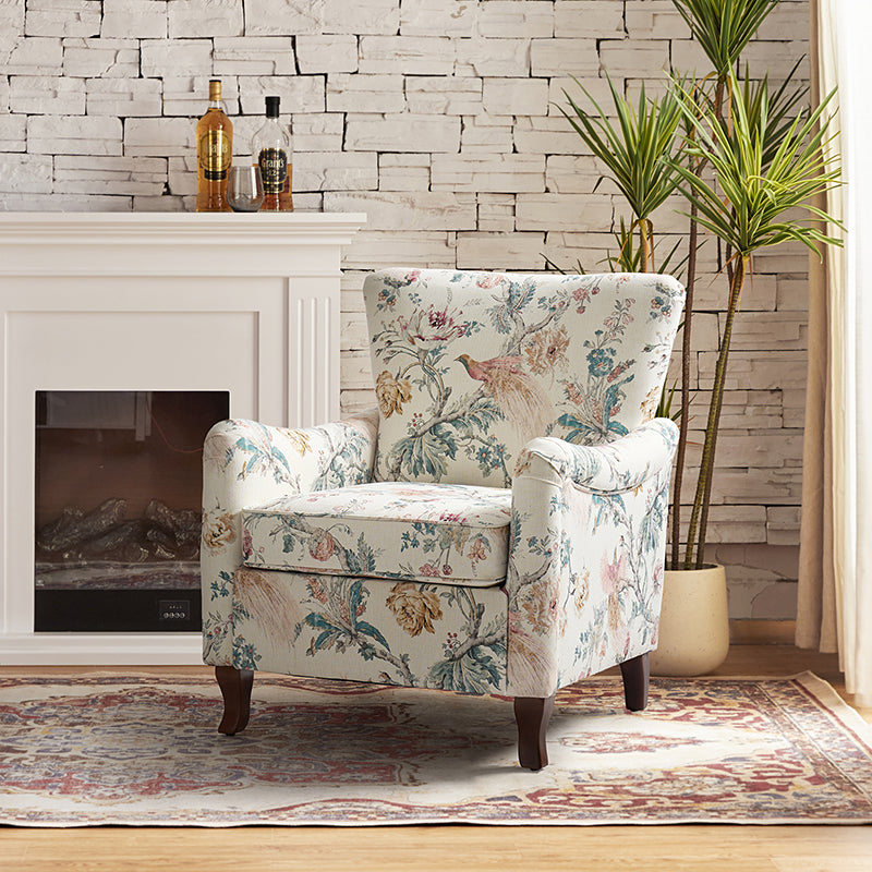 Raimund Farmhouse Floral Wingback Upholstered Armchair