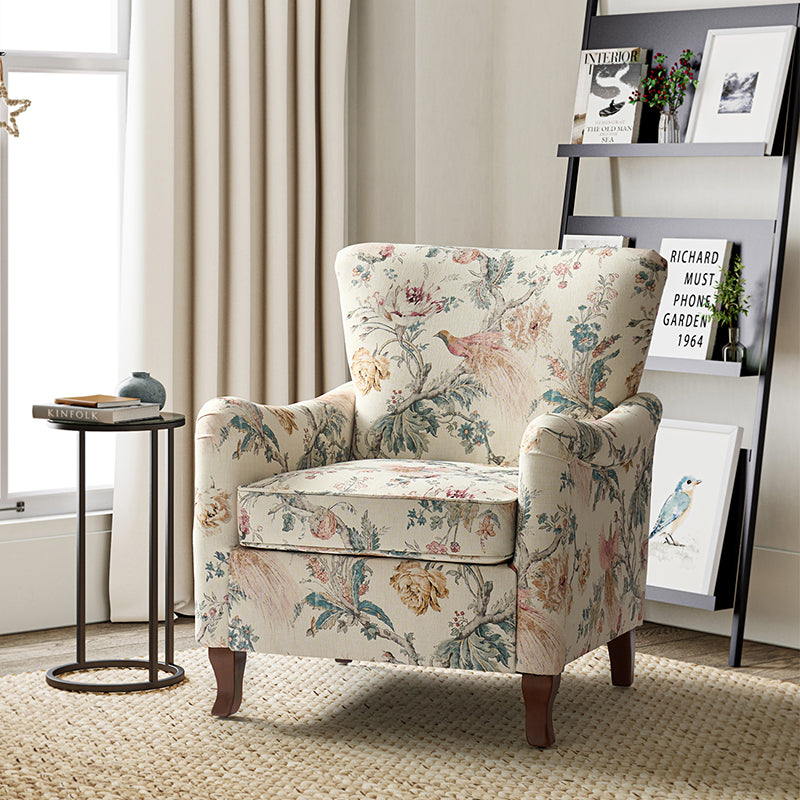 Raimund Farmhouse Floral Wingback Upholstered Armchair