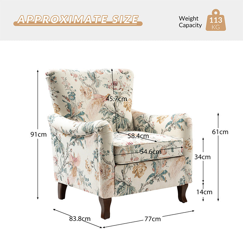 Raimund Farmhouse Floral Wingback Upholstered Armchair
