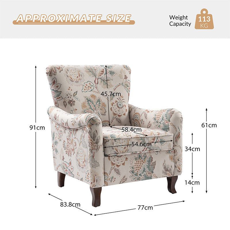 Raimund Farmhouse Floral Wingback Upholstered Armchair