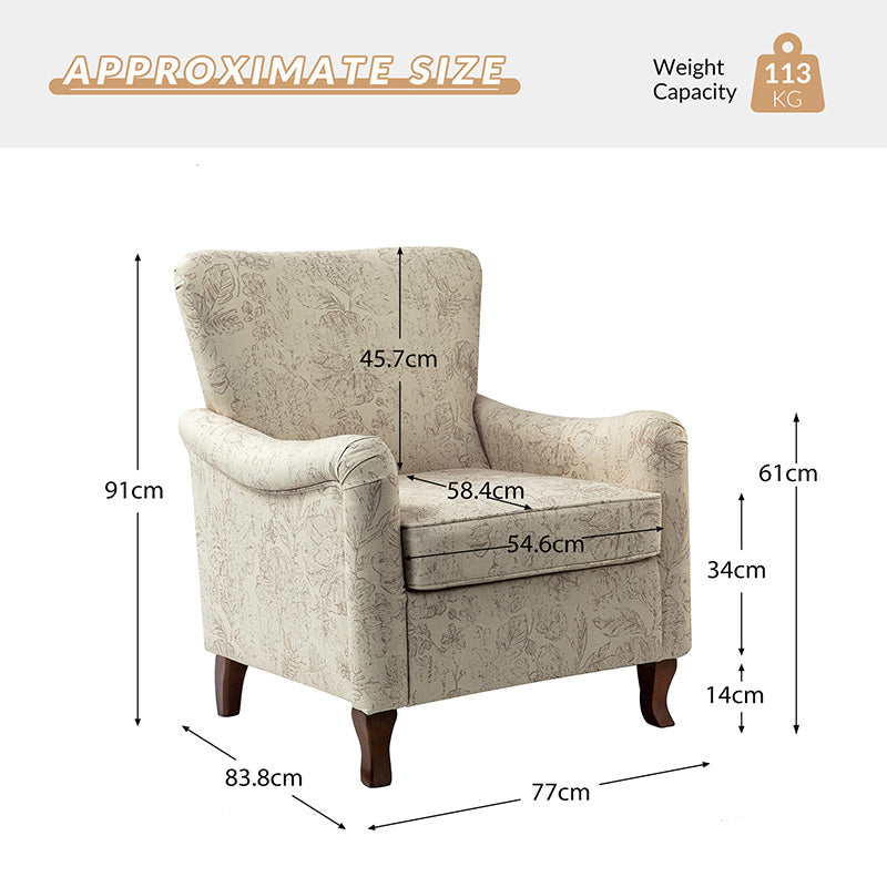 Raimund Farmhouse Floral Wingback Upholstered Armchair