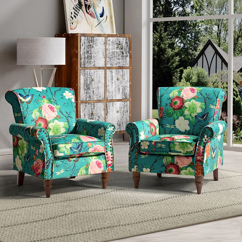 Artemisa Modern Floral Pattern Upholstered Wingback Armchair