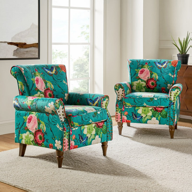 Artemisa Modern Floral Pattern Upholstered Wingback Armchair