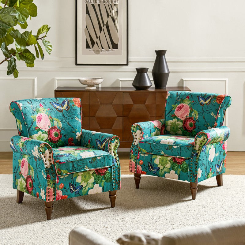 Artemisa Modern Floral Pattern Upholstered Wingback Armchair