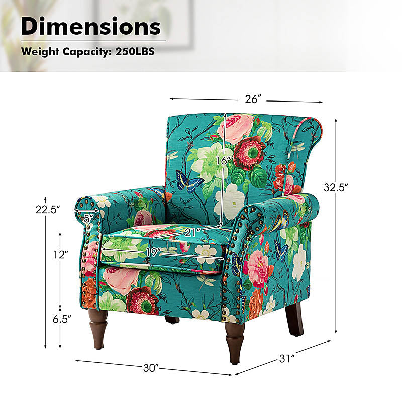 Artemisa Modern Floral Pattern Upholstered Wingback Armchair
