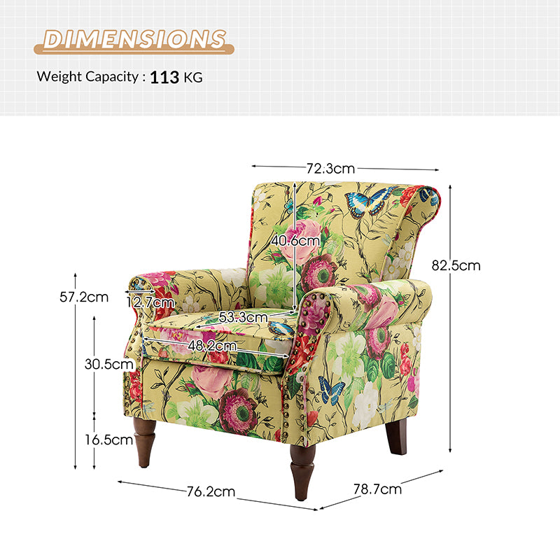 Artemisa Modern Floral Pattern Upholstered Wingback Armchair