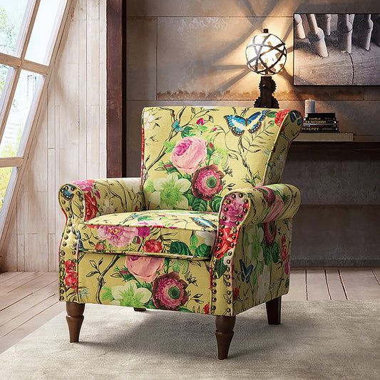 Artemisa Modern Floral Pattern Upholstered Wingback Armchair