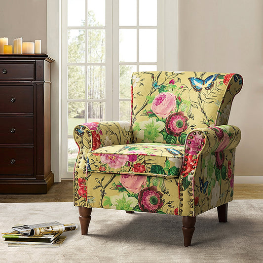 Artemisa Modern Floral Pattern Upholstered Wingback Armchair