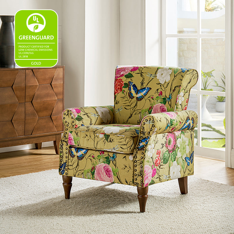 Artemisa Modern Floral Pattern Upholstered Wingback Armchair