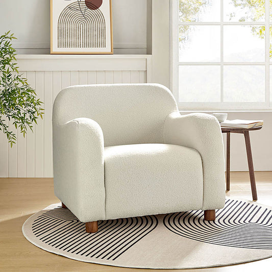 Boucle Upholstered Armchair  with Solid Wood Legs