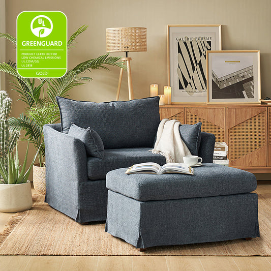 Farmhouse Slipcovered Armchair with Large Ottoman