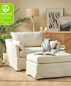 Farmhouse Slipcovered Armchair with Large Ottoman