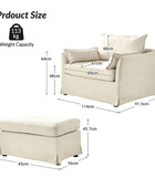 Miles Farmhouse Slipcovered Armchair with Large Ottoman