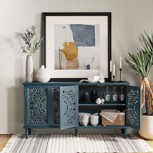 Carved Wood Sideboard with Wine Storage