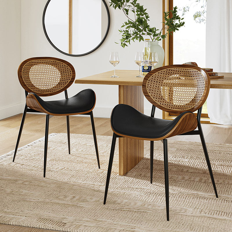 Curved Wood Backrest Cushion Dining Chair Set of 2